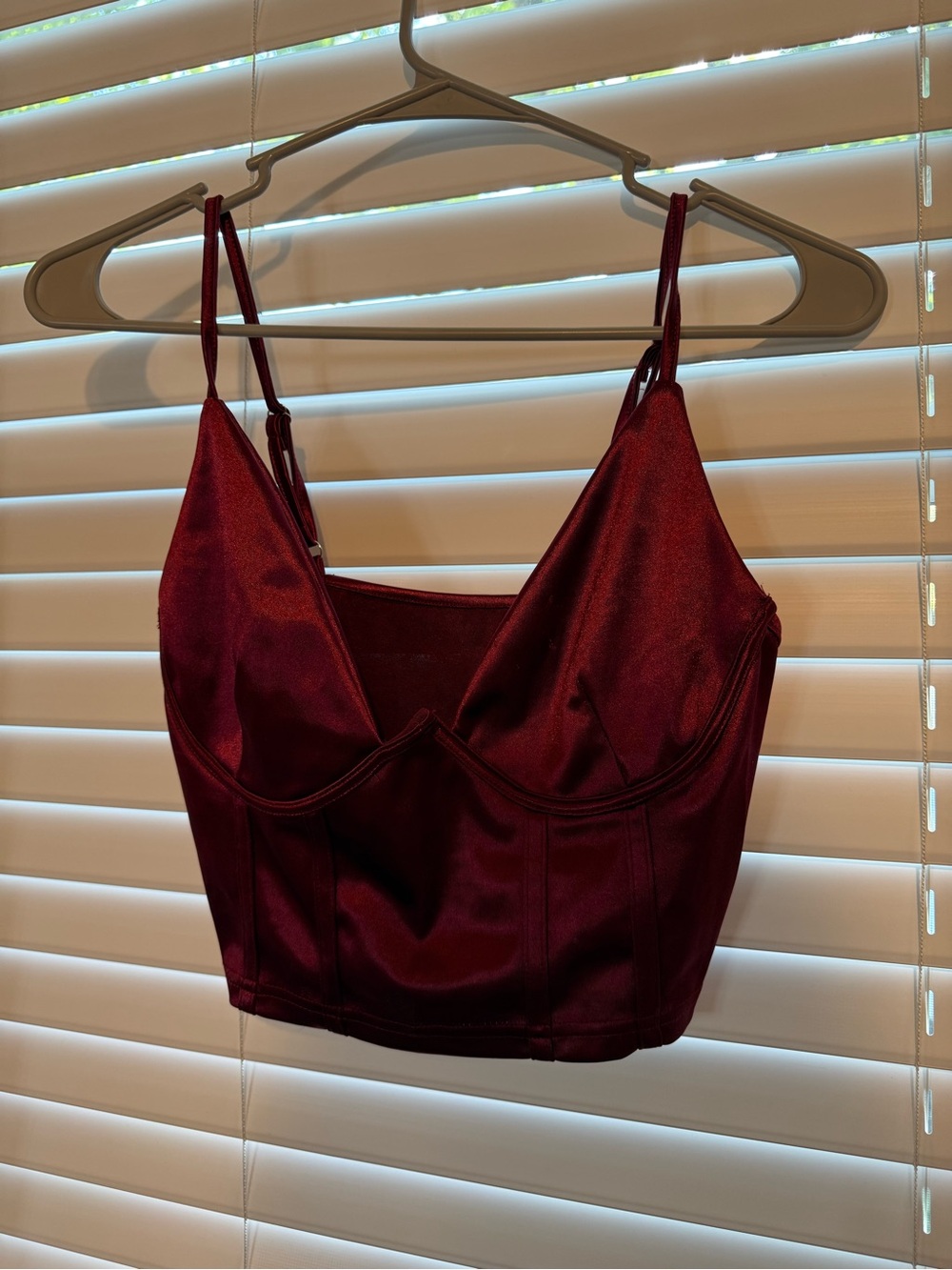 Burgundy Satin Corset Crop Top | Bustier Cami Going Out Y2K